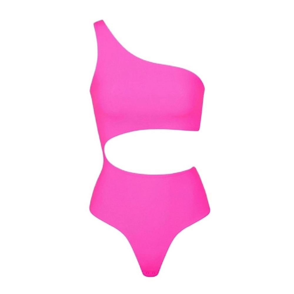SKIMS Size 3X fits everybody one shoulder cut out bodysuit - neon pink NWT